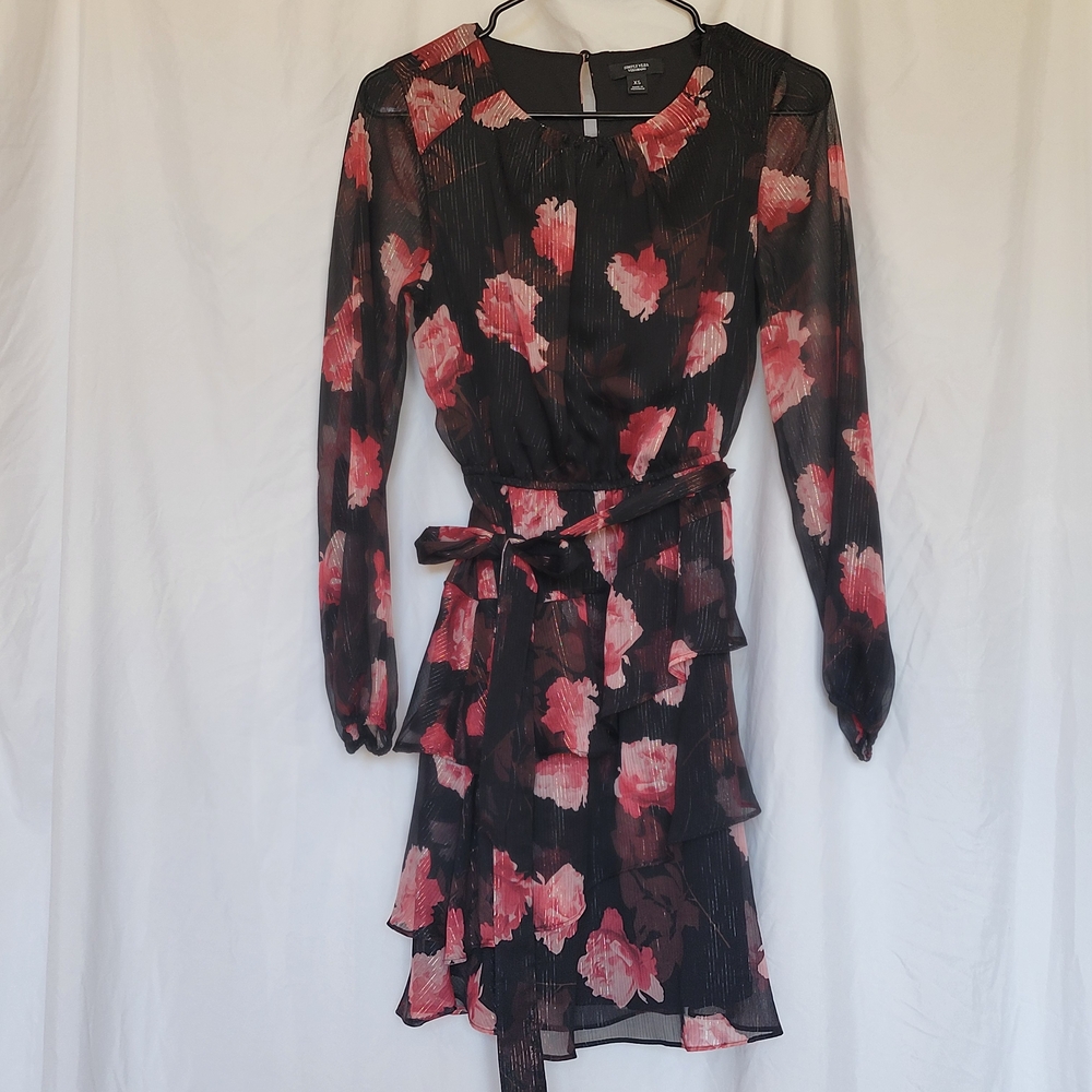 Simply Vera Vera Wang Black and Pink Ruffled Wrap Mini Dress